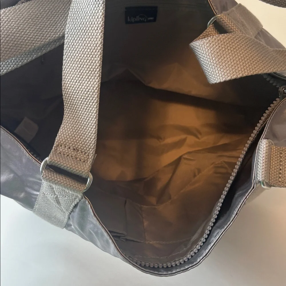 Kipling Adara Large Crossbody Tote Bag Smooth Silver Metallic